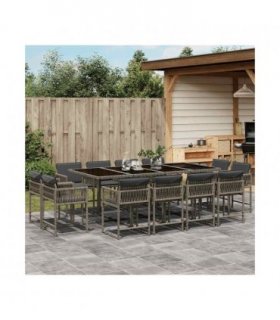 vidaXL 13 Piece Garden Dining Set with Cushions Grey Poly Rattan — V0672218888