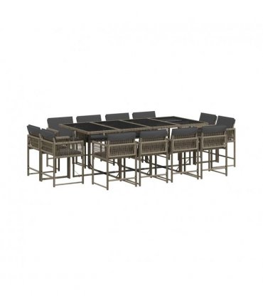 vidaXL 13 Piece Garden Dining Set with Cushions Grey Poly Rattan — V0672218888