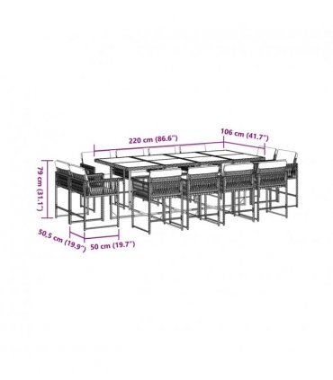 vidaXL 13 Piece Garden Dining Set with Cushions Grey Poly Rattan — V0672218888