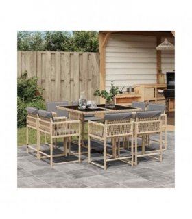 vidaXL 9 Piece Garden Dining Set with Cushions Mix Beige Poly Rattan — V0672218891