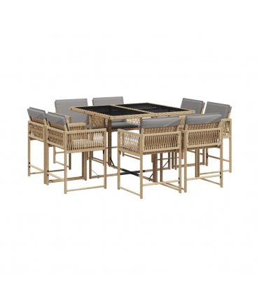 vidaXL 9 Piece Garden Dining Set with Cushions Mix Beige Poly Rattan — V0672218891