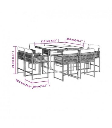 vidaXL 9 Piece Garden Dining Set with Cushions Mix Beige Poly Rattan — V0672218891