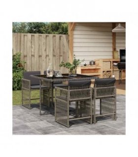 vidaXL 5 Piece Garden Dining Set with Cushions Grey Poly Rattan — V0672218897