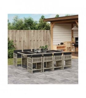 vidaXL 9 Piece Garden Dining Set with Cushions Light Grey Poly Rattan — V0672218898