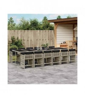 vidaXL 13 Piece Garden Dining Set with Cushions Light Grey Poly Rattan — V0672218903