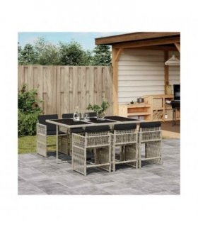 vidaXL 7 Piece Garden Dining Set with Cushions Light Grey Poly Rattan — V0672218906