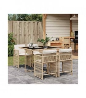 vidaXL 5 Piece Garden Dining Set with Cushions Beige Poly Rattan — V0672218907