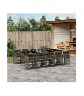 vidaXL 11 Piece Garden Dining Set with Cushions Grey Poly Rattan — V0672218908