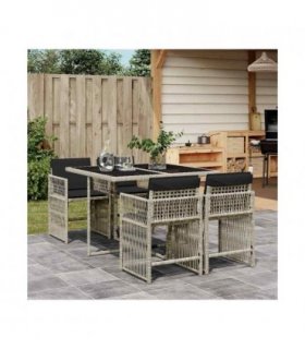 vidaXL 5 Piece Garden Dining Set with Cushions Light Grey Poly Rattan — V0672218910