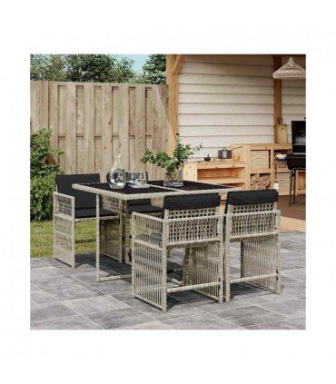 vidaXL 5 Piece Garden Dining Set with Cushions Light Grey Poly Rattan — V0672218910
