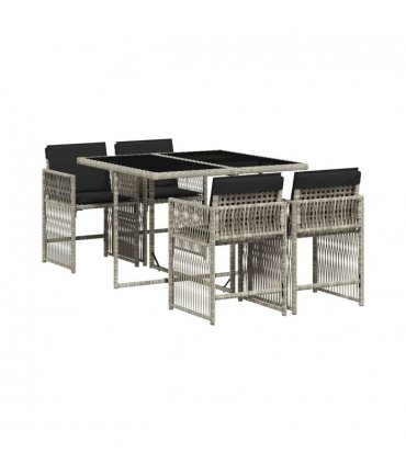 vidaXL 5 Piece Garden Dining Set with Cushions Light Grey Poly Rattan — V0672218910