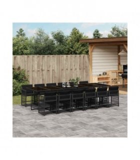 vidaXL 13 Piece Garden Dining Set with Cushions Black Poly Rattan — V0672218911