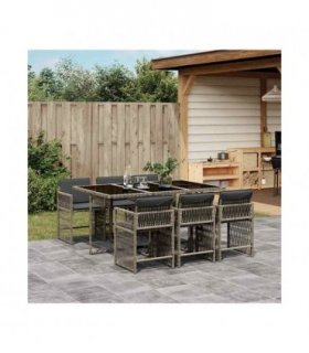 vidaXL 7 Piece Garden Dining Set with Cushions Grey Poly Rattan — V0672218913