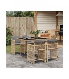 vidaXL Garden Dining Set | Mix Beige with Light Grey Cushions