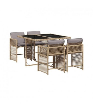 vidaXL Garden Dining Set | Mix Beige with Light Grey Cushions