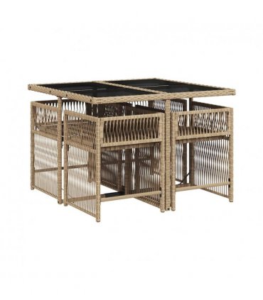 vidaXL Garden Dining Set | Mix Beige with Light Grey Cushions