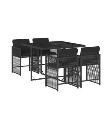 vidaXL 5 Piece Garden Dining Set with Cushions Black Poly Rattan — V0672218916