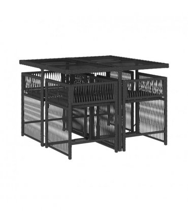 vidaXL 5 Piece Garden Dining Set with Cushions Black Poly Rattan — V0672218916