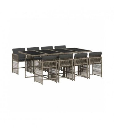 vidaXL 9 Piece Garden Dining Set with Cushions Grey Poly Rattan — V0672218919