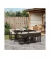 vidaXL 7 Piece Garden Dining Set with Cushions Brown Poly Rattan — V0672218923