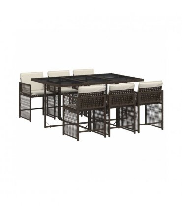 vidaXL 7 Piece Garden Dining Set with Cushions Brown Poly Rattan — V0672218923