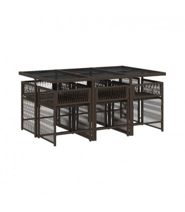 vidaXL 7 Piece Garden Dining Set with Cushions Brown Poly Rattan — V0672218923
