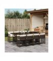 vidaXL 9 Piece Garden Dining Set with Cushions Brown Poly Rattan — V0672218925