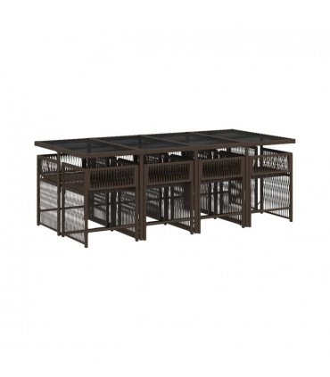 vidaXL 9 Piece Garden Dining Set with Cushions Brown Poly Rattan — V0672218925