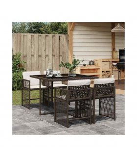 vidaXL 5 Piece Garden Dining Set with Cushions Brown Poly Rattan — V0672218927