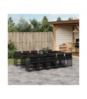 vidaXL 11 Piece Garden Dining Set with Cushions Black Poly Rattan — V0672218929