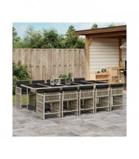 vidaXL 11 Piece Garden Dining Set with Cushions Light Grey Poly Rattan — V0672218930