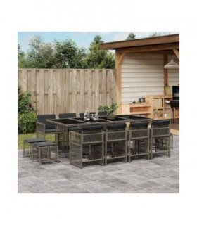 vidaXL 13 Piece Garden Dining Set with Cushions Grey Poly Rattan — V0672218934
