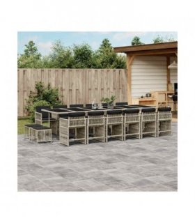 vidaXL 17 Piece Garden Dining Set with Cushions Light Grey Poly Rattan — V0672218939