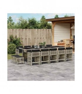 vidaXL 15 Piece Garden Dining Set with Cushions Light Grey Poly Rattan — V0672218940