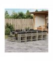 vidaXL 15 Piece Garden Dining Set with Cushions Light Grey Poly Rattan — V0672218940