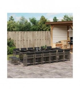 vidaXL 17 Piece Garden Dining Set with Cushions Grey Poly Rattan — V0672218943