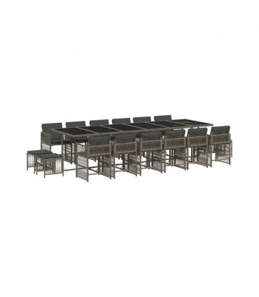 vidaXL 17 Piece Garden Dining Set with Cushions Grey Poly Rattan — V0672218943