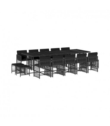 vidaXL 15 Piece Garden Dining Set with Cushions Black Poly Rattan — V0672218944