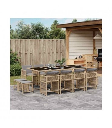 vidaXL 13 Piece Garden Dining Set with Cushions Mix Beige Poly Rattan — V0672218946