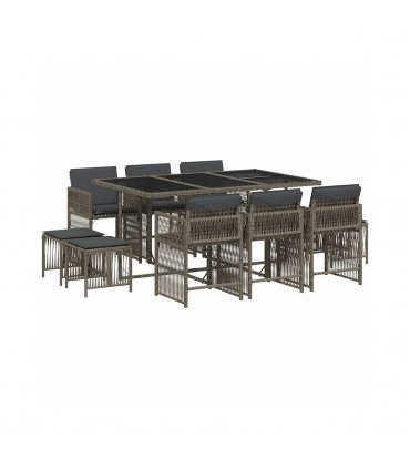 vidaXL 11 Piece Garden Dining Set with Cushions Grey Poly Rattan — V0672218950