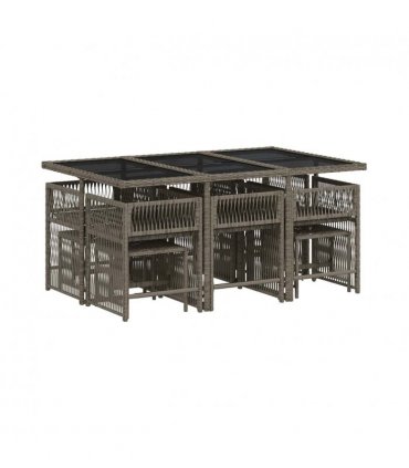 vidaXL 11 Piece Garden Dining Set with Cushions Grey Poly Rattan — V0672218950