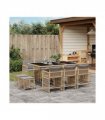 vidaXL 11 Piece Garden Dining Set with Cushions Mix Beige Poly Rattan — V0672218951