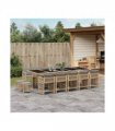 vidaXL 15 Piece Garden Dining Set with Cushions Mix Beige Poly Rattan — V0672218953