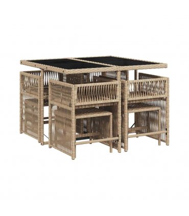vidaXL 9 Piece Garden Dining Set with Cushions Mix Beige Poly Rattan — V0672218954