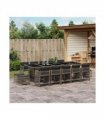 vidaXL 15 Piece Garden Dining Set with Cushions Grey Poly Rattan — V0672218958