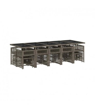 vidaXL 15 Piece Garden Dining Set with Cushions Grey Poly Rattan — V0672218958