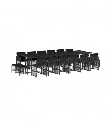 vidaXL 17 Piece Garden Dining Set with Cushions Black Poly Rattan — V0672218962