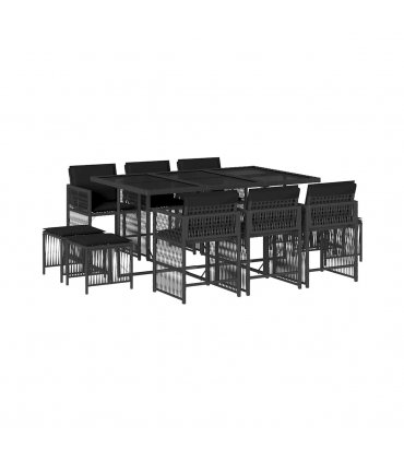 vidaXL 11 Piece Garden Dining Set with Cushions Black Poly Rattan — V0672218963