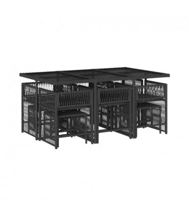 vidaXL 11 Piece Garden Dining Set with Cushions Black Poly Rattan — V0672218963