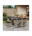 vidaXL 9 Piece Garden Dining Set with Cushions Light Grey Poly Rattan — V0672218964